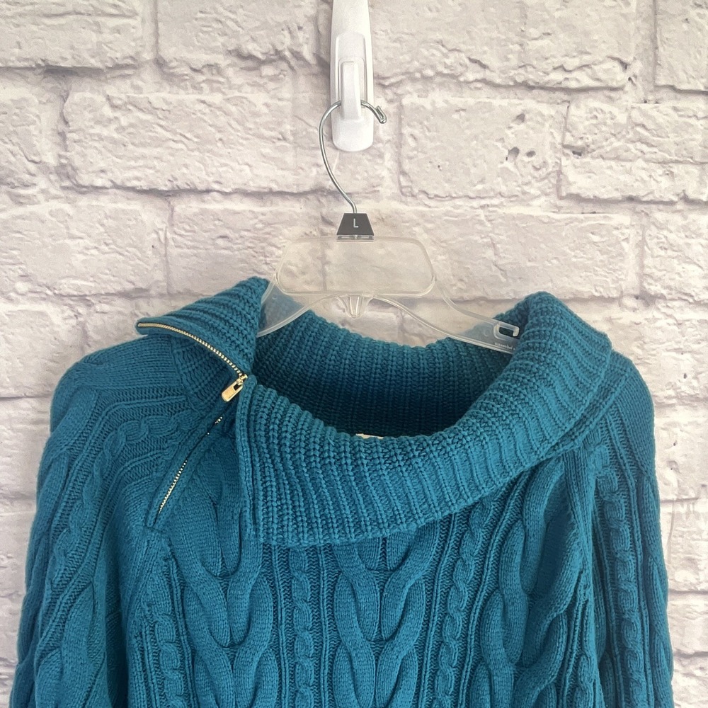 St. John's Bay NWT  Teal Cable Knit Zip Neck Pullover Tunic Sweater XL Preppy